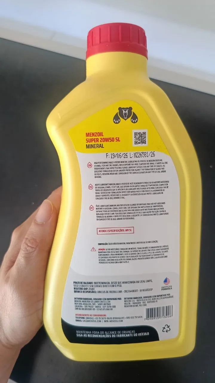 Óleo Menzoil 20W50 API SL Mineral 1L Original - Peças para carros