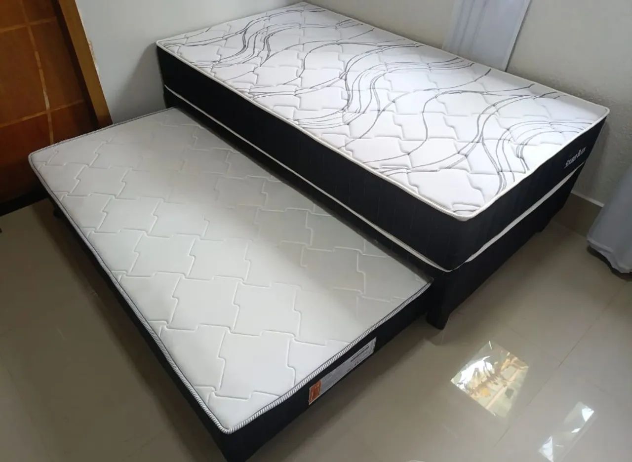Cama box c/ auxiliar molas ensacadas nos 2 colchões 