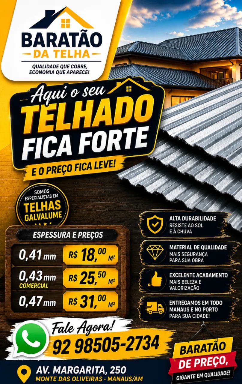 Na Baratão da Telha você encontra telhas galvalume resistentes, com excelente acabamento!