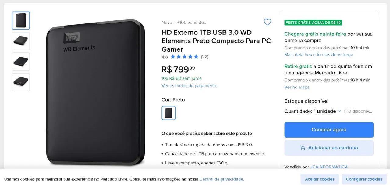 HD EXTERNO 700 GB WD ELEMENTS - Foto 3