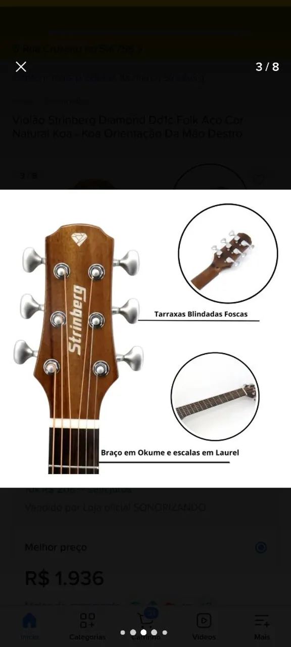 Violão strinberg Diamond DD1c Koa - Foto 2