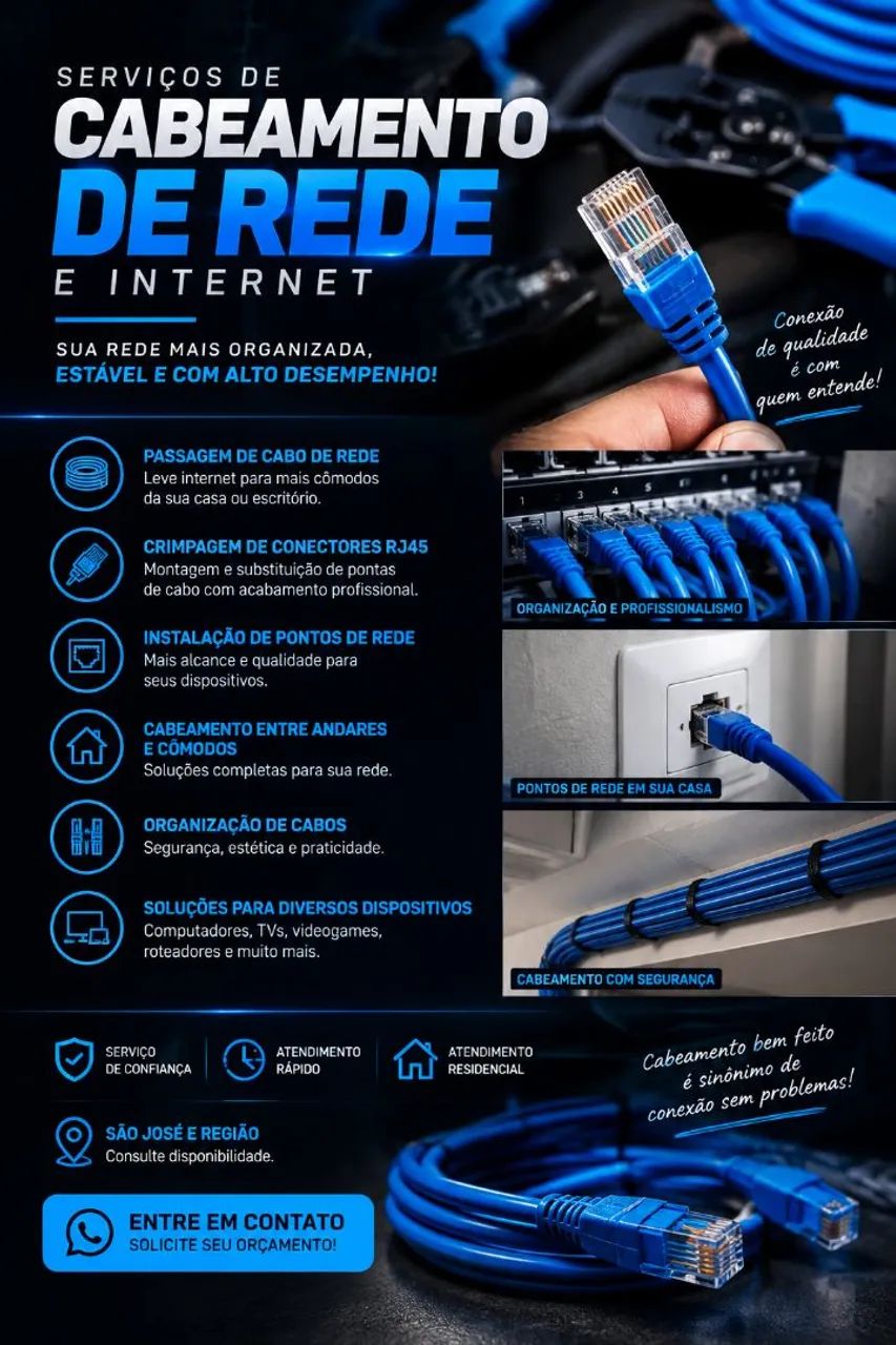 Instalação de Cabo de Rede, Cabeamento de Internet e RJ45