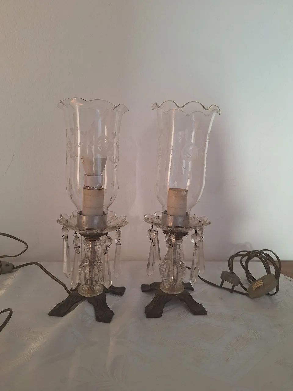 Abajur com bronze e cristal antiguidade 