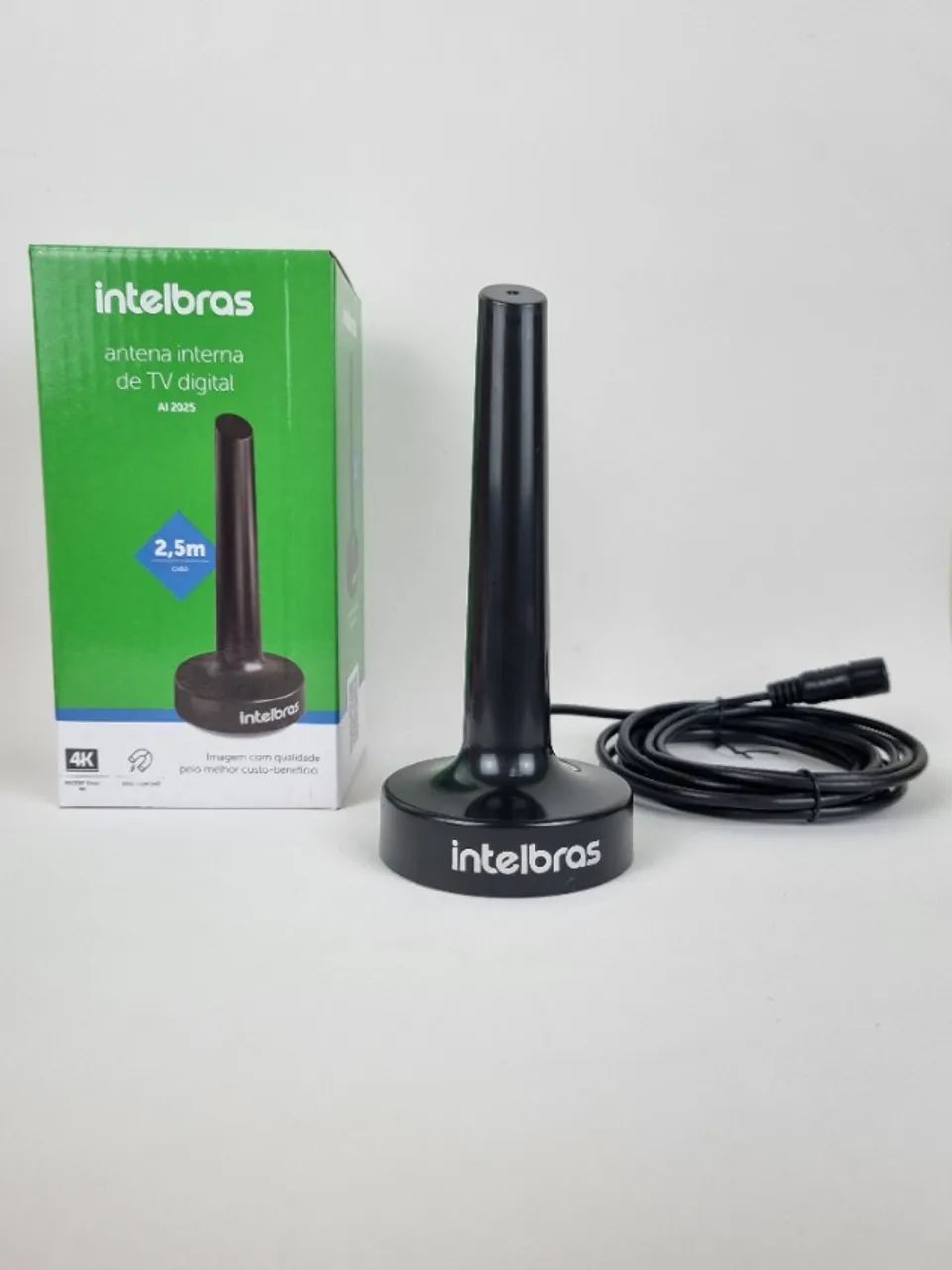 Antena Digital Portátil Amplificada Intelbras 2,5m HDTV/UHF/VHF 4k Interna Pronta Entrega