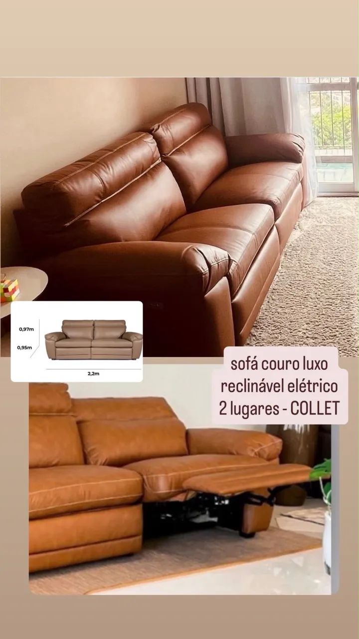 Sofá Couro Luxo Reclinável Elétrico COLLET