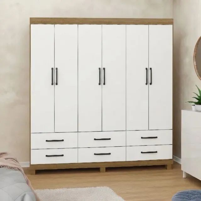 Guarda roupa Laís branco com 6 portas 