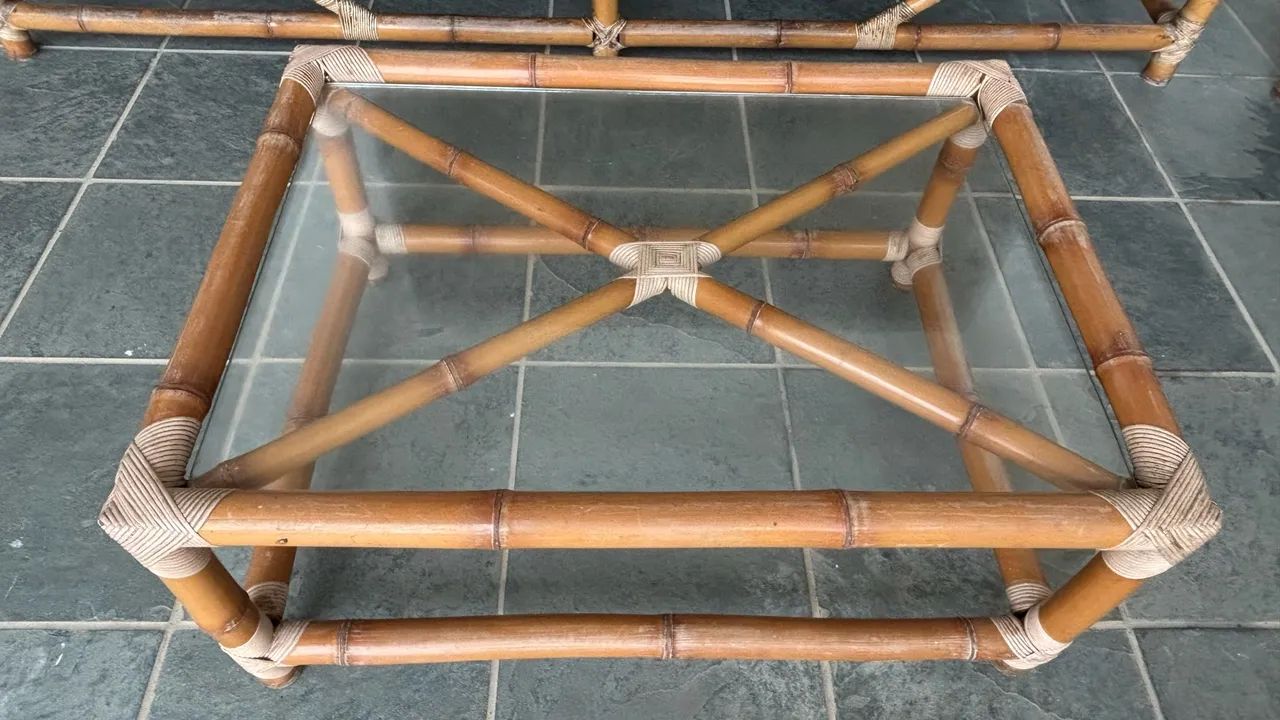 Jogo de Sofá de Bambu Completo 4 Peças com Mesa de Centro e Almofadas? - Foto 4