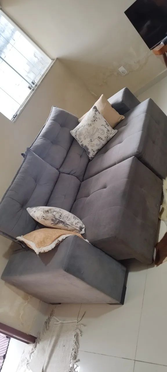 Sofá Retrátil e Reclinável 3 Lugares Cinza - Muito Conservado - Foto 2
