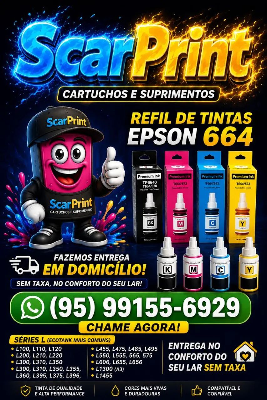 Refil de tintas Epson modelo l200 l355 l396 e cia entrega sem taxa 