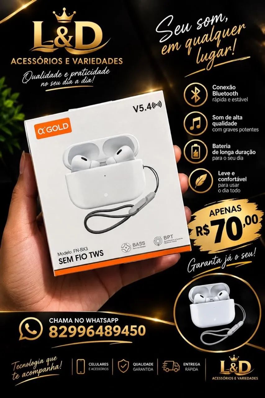 Fone ouvido Bluetooth 