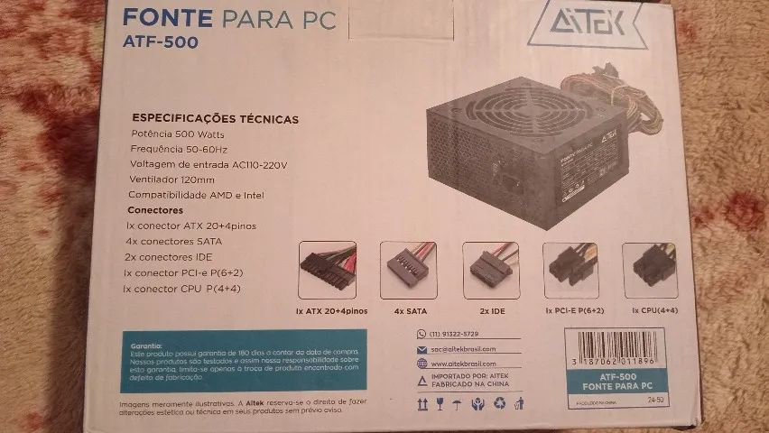 Fonte de Alimentação ATX Aitek de 500W  - Foto 2