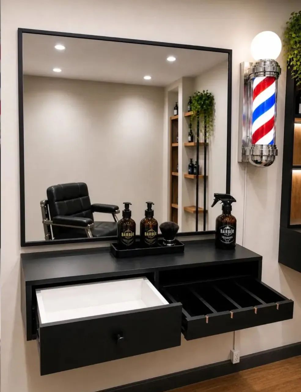 Bancada E Espelho Para Barbearia E Salão De Beleza