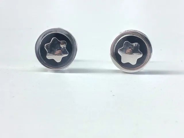 Abotoadura Montblanc Onyx Round Prateada