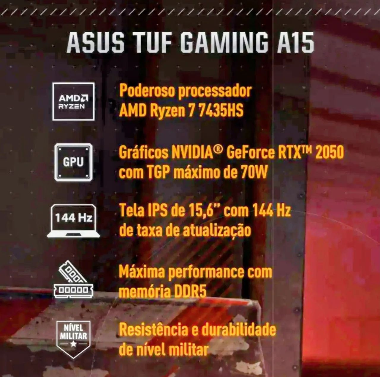 Notebook Gamer Asus TUF A15 RYZEN 7 - Foto 4