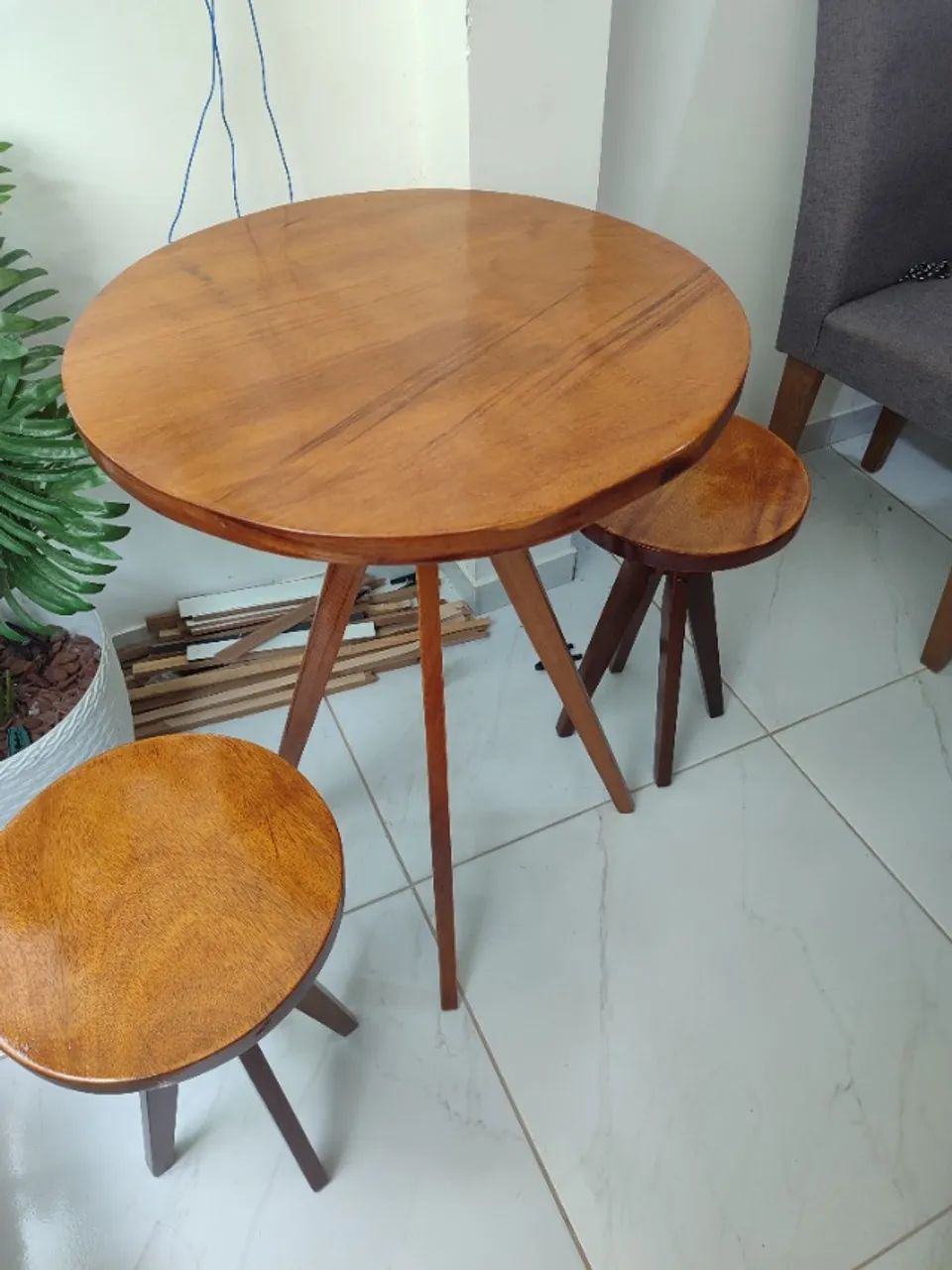 Jogo de mesa bistrô em madeira  - Foto 4
