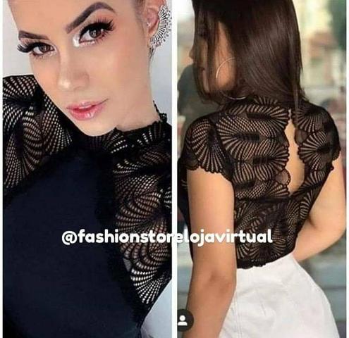 Body com renda e abertura atrás golinha preto e branco TAM único - Foto 3
