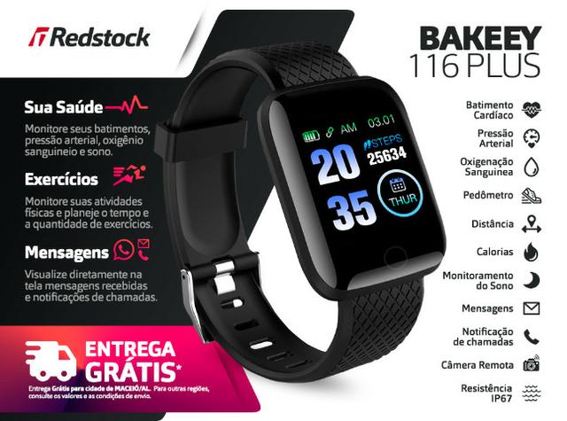Entrega Grátis Maceió * Relógio Smartwatch Bakeey 116 Plus Batimentos Pressão Passos