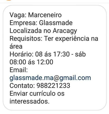 Vaga para marceneiro com experiência