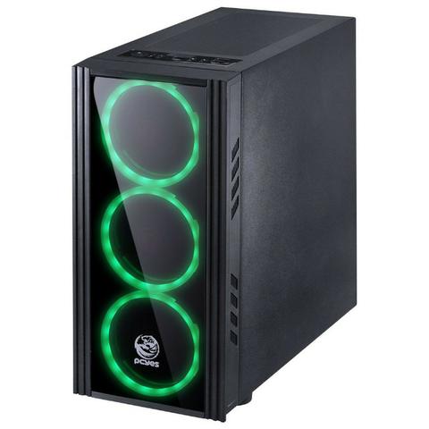 Gabinete Gamer PcYes Saturn Preto Acrílico LED verde ? com 3 fans de Led verde 120mm - Foto 3