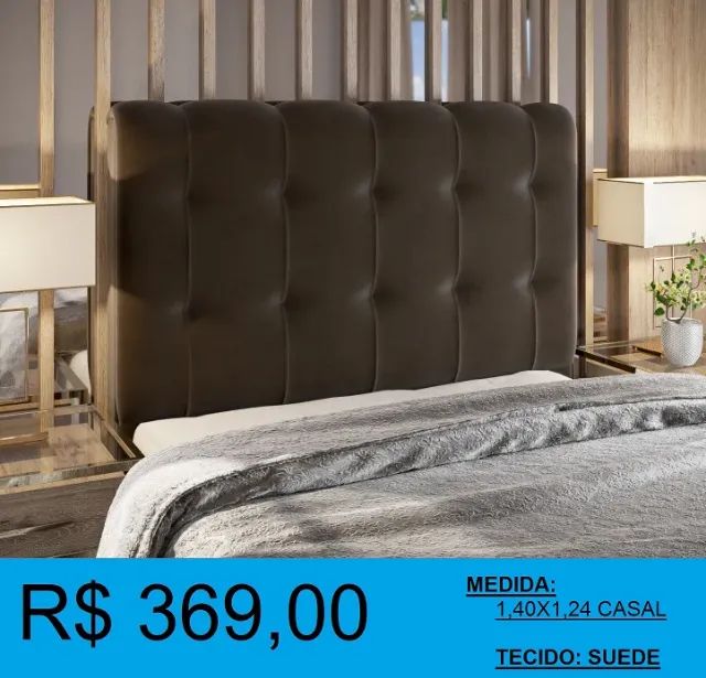 Cabeceira de casal em suede marrom 