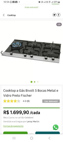 Cooktop a Gás Bivolt 5 Bocas, NOVO