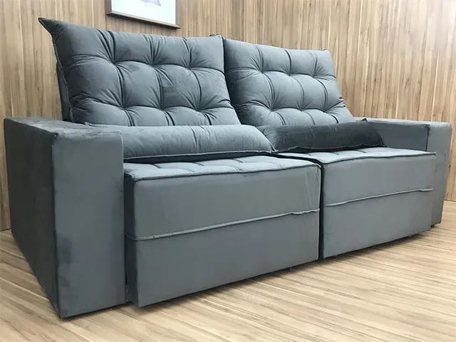 Sofá Retrátil Reclinável 250cm 4 Lugares Braz Molas Ensacadas D33 Veludo Cinza - Foto 3