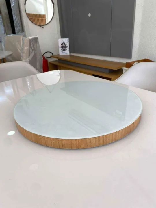 Prato Giratorio OffWhite e Vidro 50cm