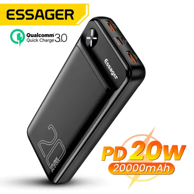 Carregador Portátil Power Bank 20.000 Mah QC3.0 Carregamento Rápido Turbo 22.5W PD20W