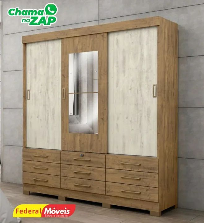 Guarda Roupa 3 Portas de Correr Novo Fazemos Entrega 