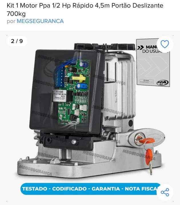 Kit Motor Portão Deslizante PPA 1/2 HP 700kg 4,5m