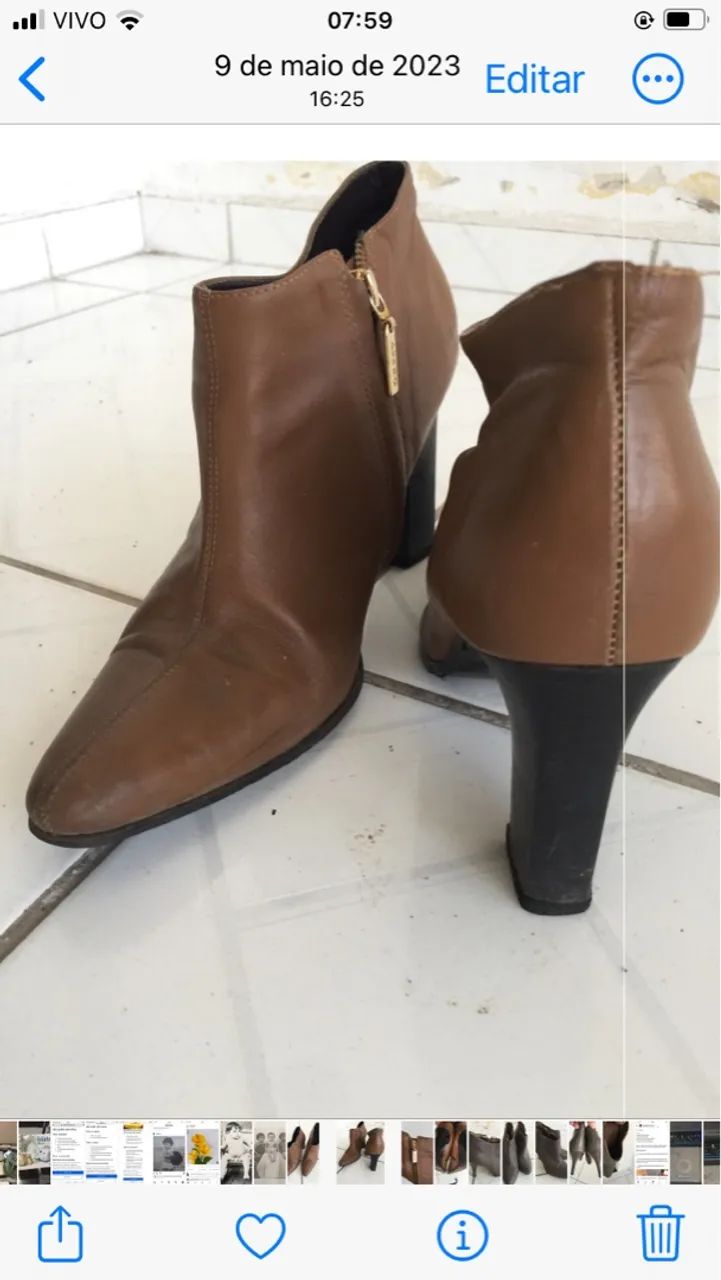 Bota de couro marrom com salto