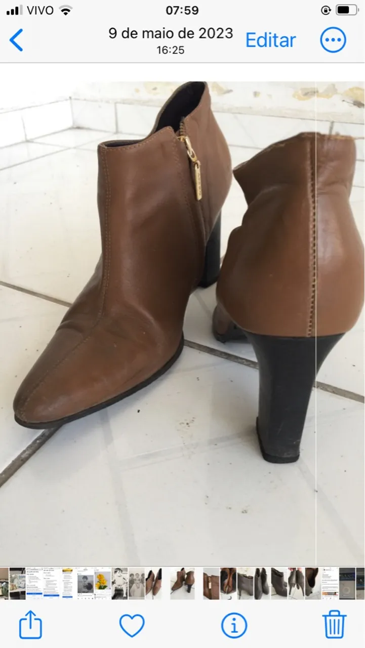 Bota de couro marrom com salto