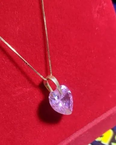 Conjunto Colar 2.10 Gramas 55 Cm 0.5 mm e  Pingente Coração Ouro 18 Kilates Pedra Zircônia - Foto 2