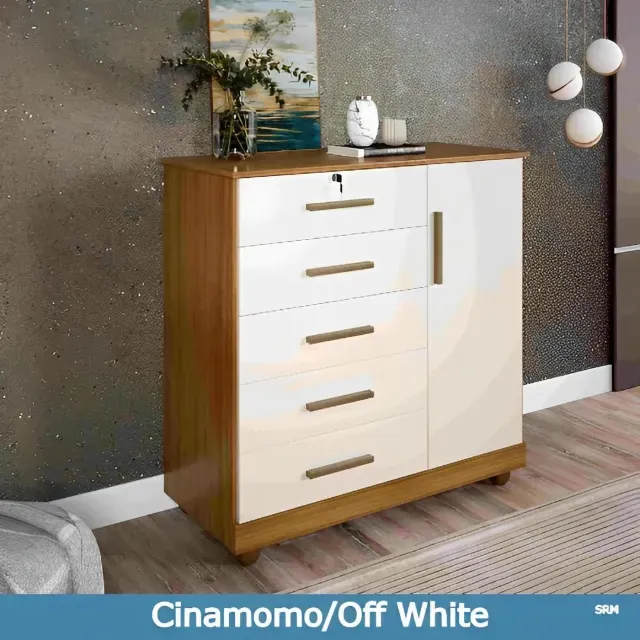 Cômoda Fênix com chave Cinamomo/Off White