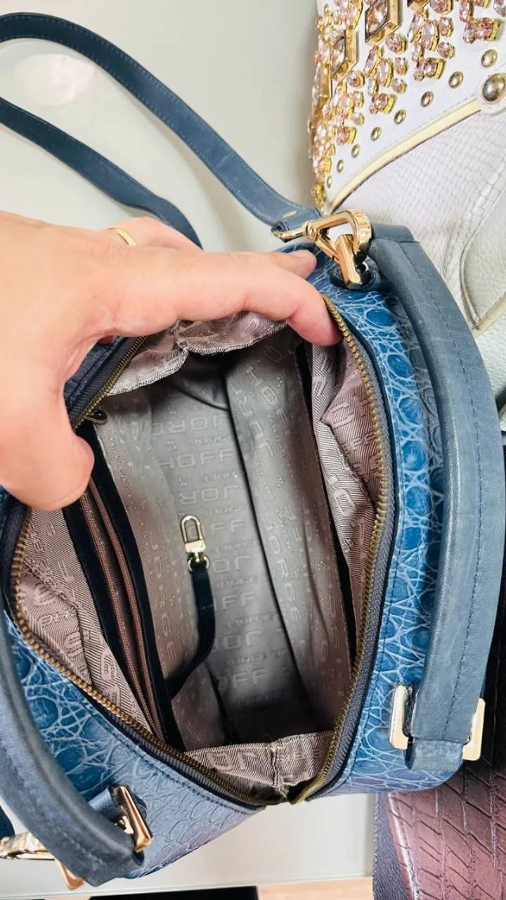 Bolsa Jorge Bischoff Couro Mão E Ombro Azul-marinho - Foto 4