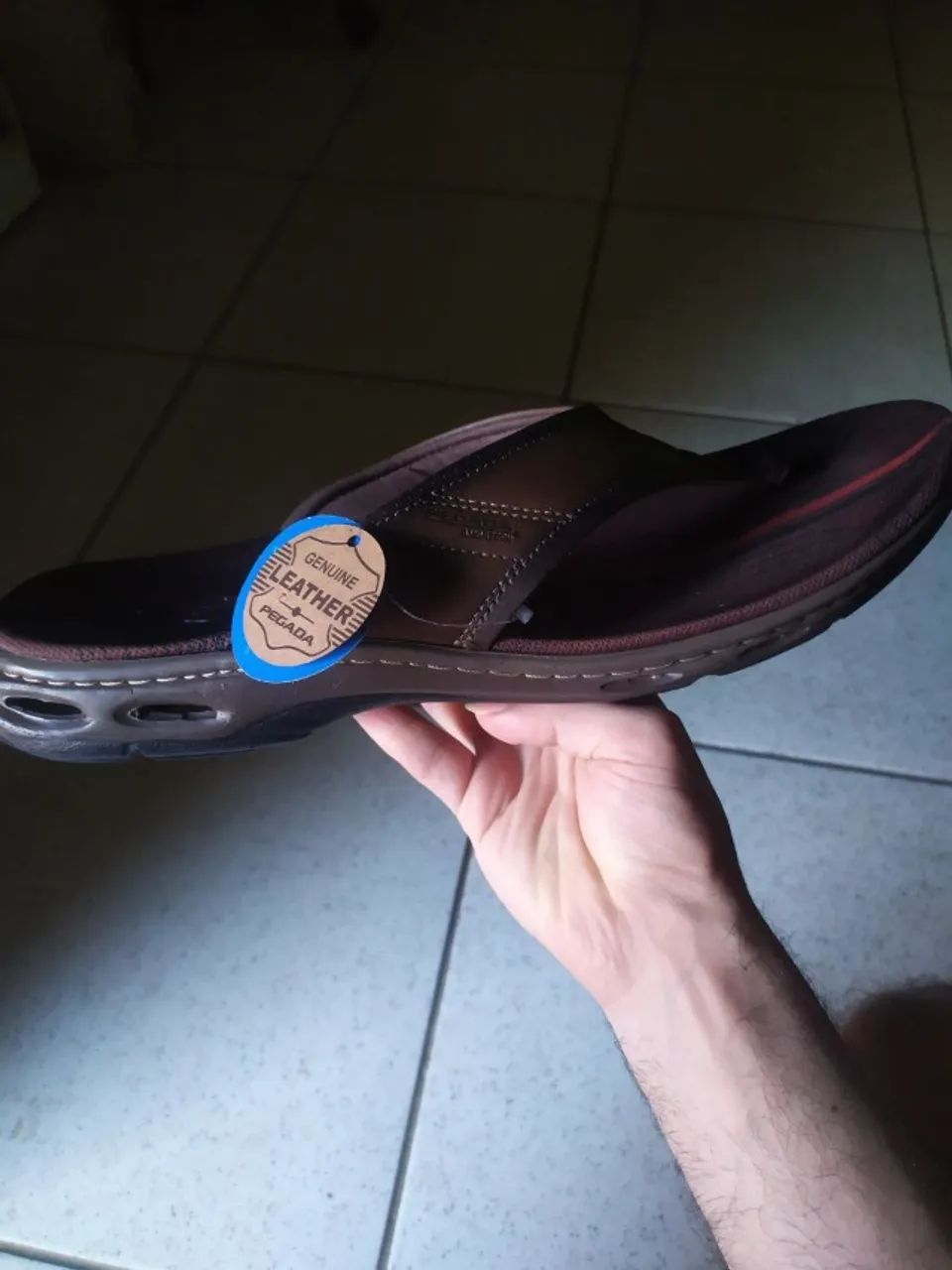 Chinelo Pegada Masculino em Couro Tamanho 48 - Foto 4