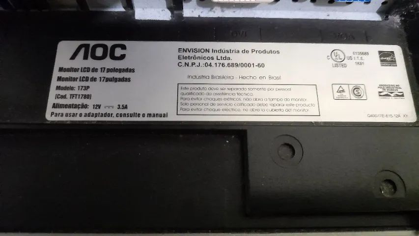 Monitor Lcd 17 Aoc 173p Detalhe - Foto 5