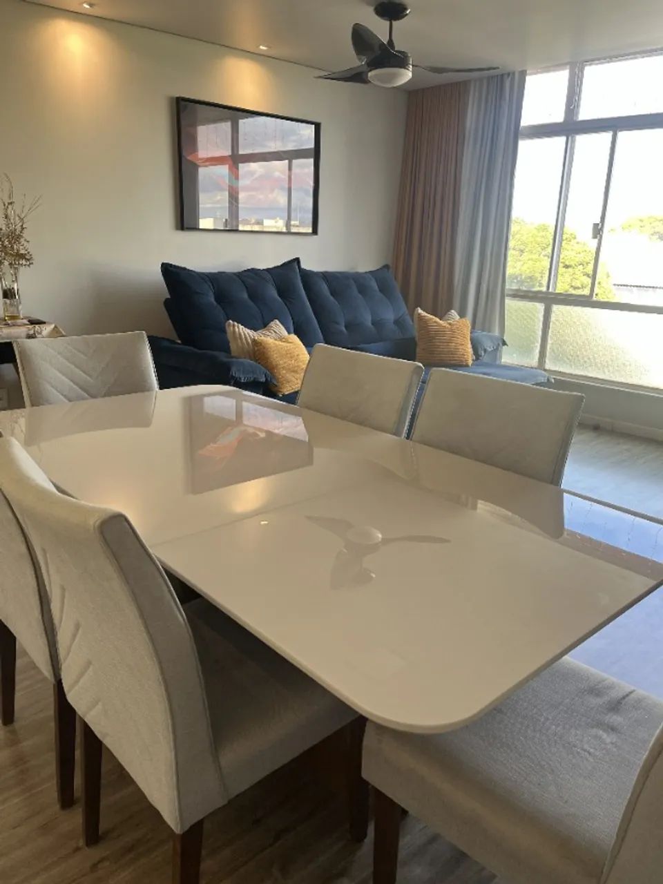 Mesa de jantar, 6 lugares, cadeiras em tecido - Foto 3