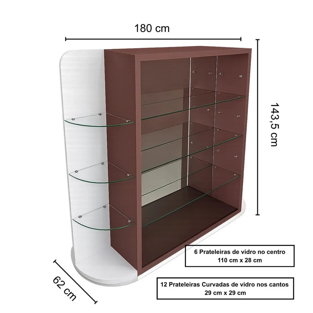 Expositor de loja com Rodas MDF com Vidro e Espelhos - Rose Gold + Branco - Foto 2