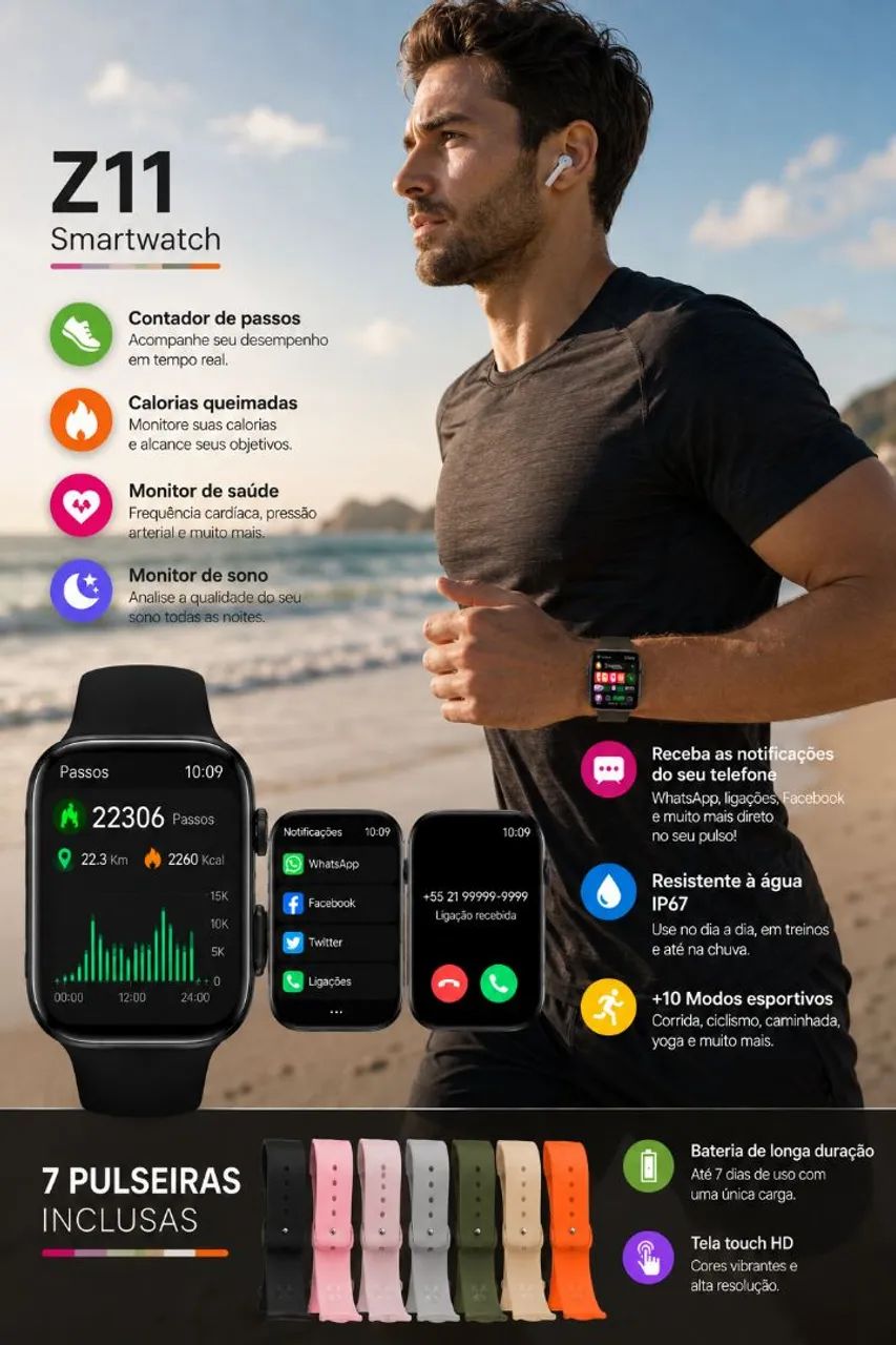 Smartwatch Esportivo 7 pulseiras - Foto 2