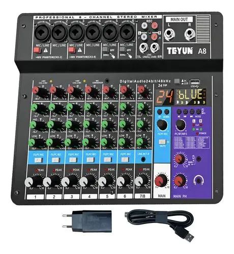 Mesa de som teyun A8 com 8 canais Bluetooth  e USB