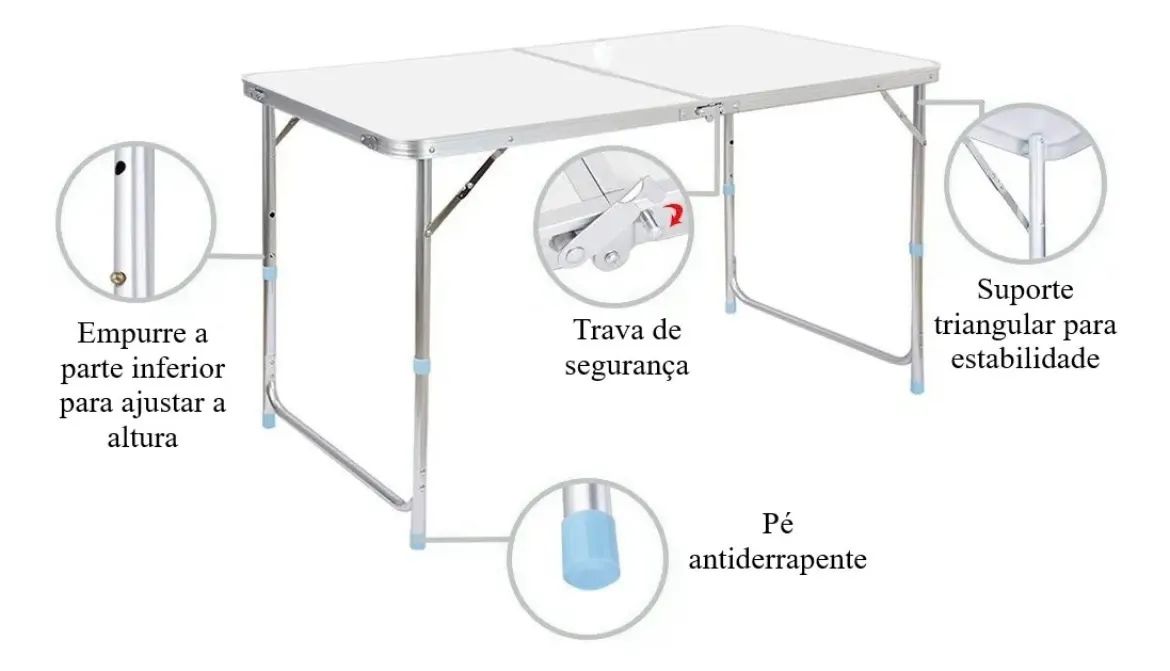 Mesa dobrável vira maleta 120cm x 60cm retangular branca  - Foto 2