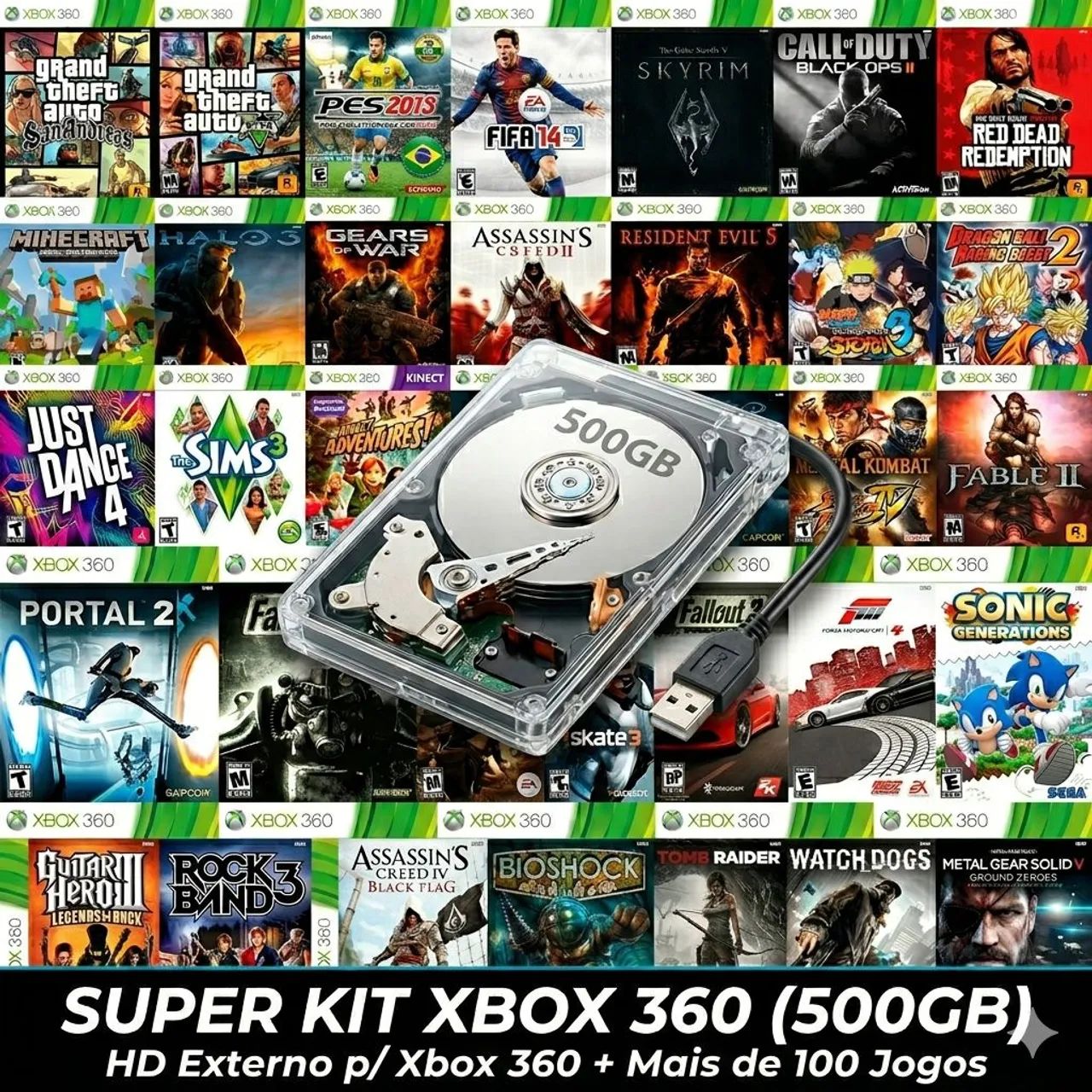 HD USB para Xbox 360 500gb + jogos