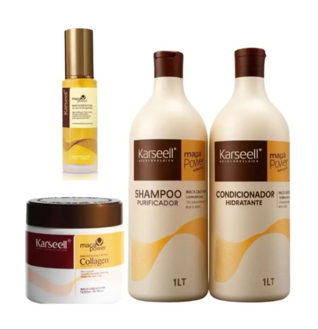 Kit Completo Karseell,Máscara 500 G + Condicionador 1 L+Shampoo 1 L+Óleo Karseell P 50 ML