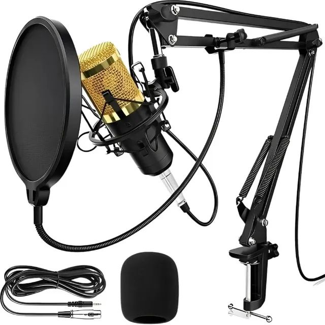microfone condensador knup, com braço articulado e shock mount  kp-m0010