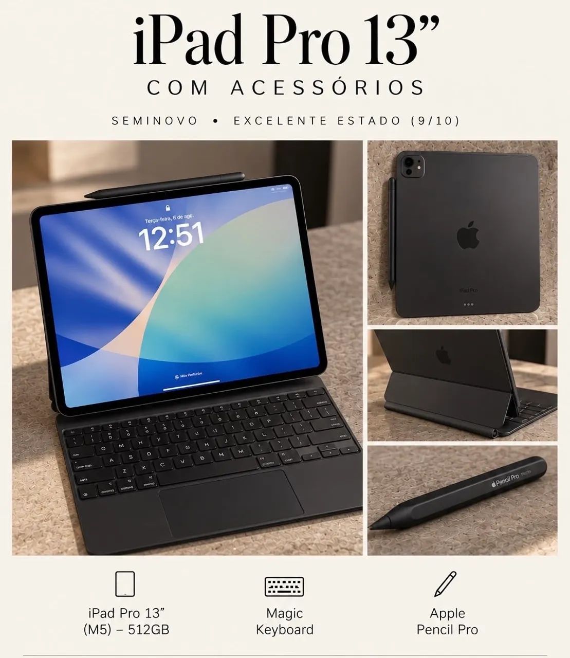 iPad Pro 13 M5 (512) Space Black + Apple Pencil Pro + Magic Keyboard - Foto 4