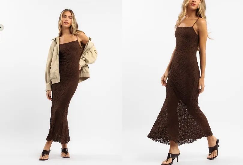 Vestido midi marrom Renda - Foto 3