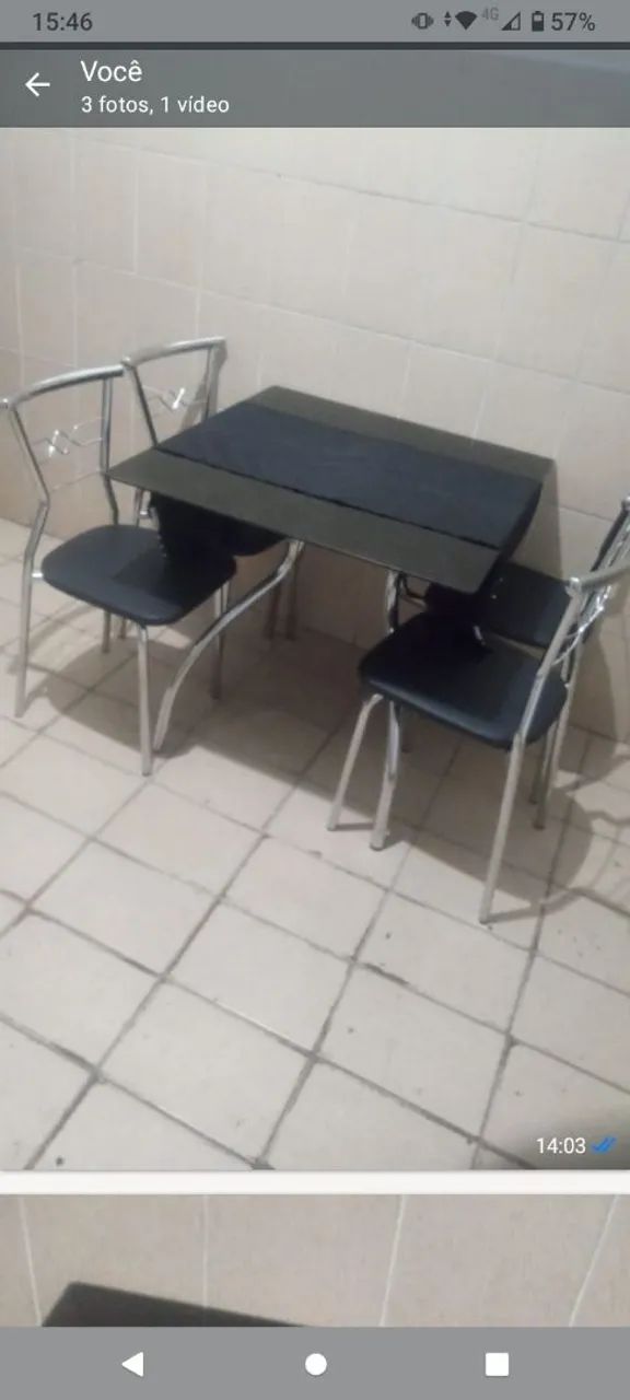 Mesa vidro 4 cadeira inox