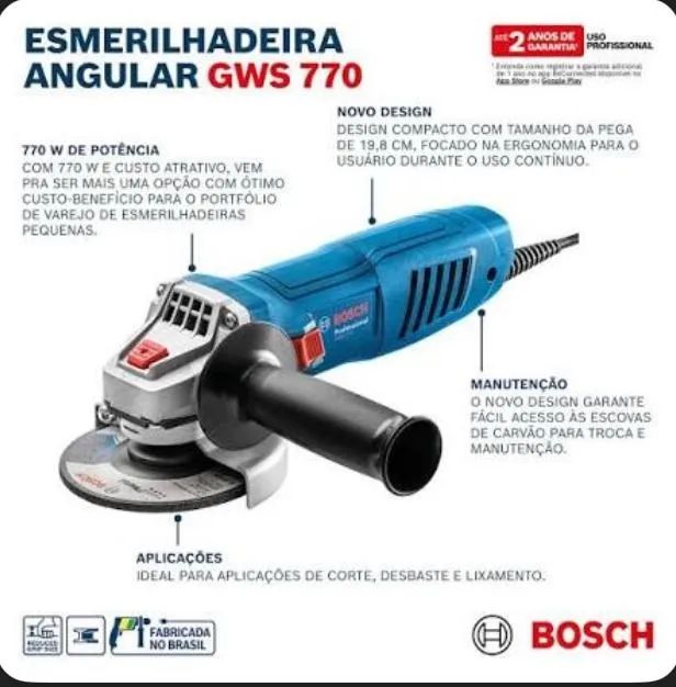 Esmerilhadeira Angular 4 1/2 GWS770 220v - Bosch - Foto 3