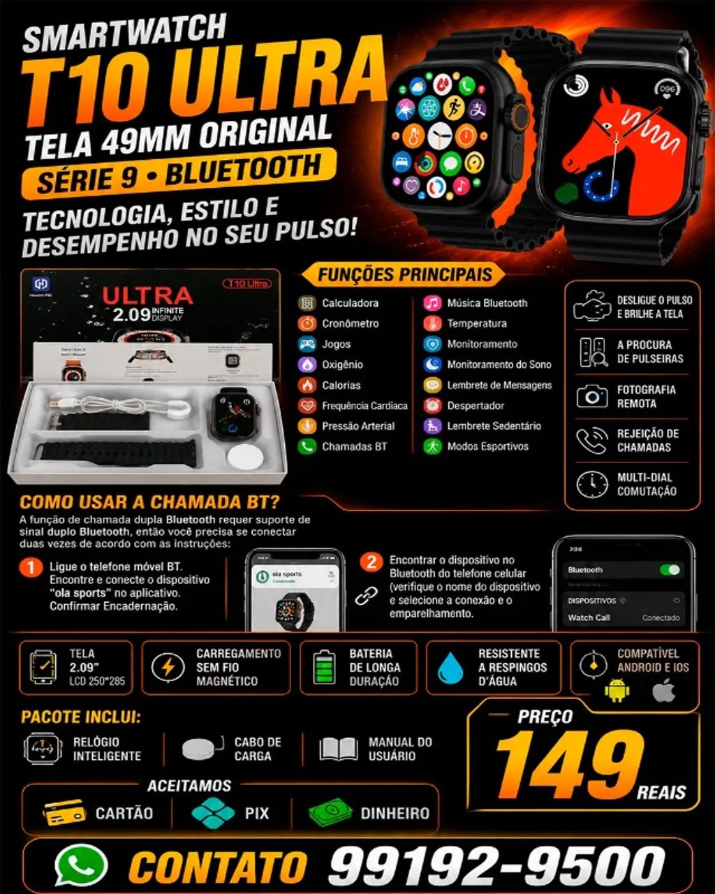 Smartwatch T10 Ultra 2 Relógio Inteligente